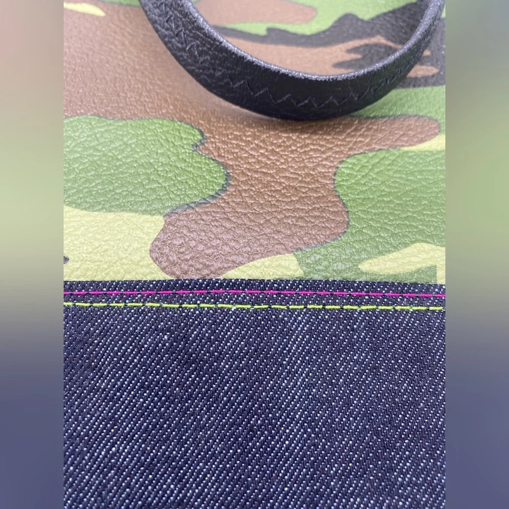 HANDMADE Unisex Camouflage Vegan Leather/ Denim Tote Bag.OS